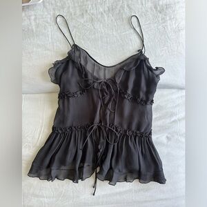 Zara Black Sheer Ruffle Camisole Top
